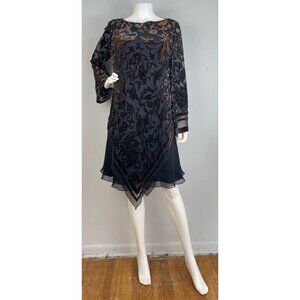 Vintage Rickie Freeman Velvet Flocked Silk Dress Metallic Fiber Size Large XL